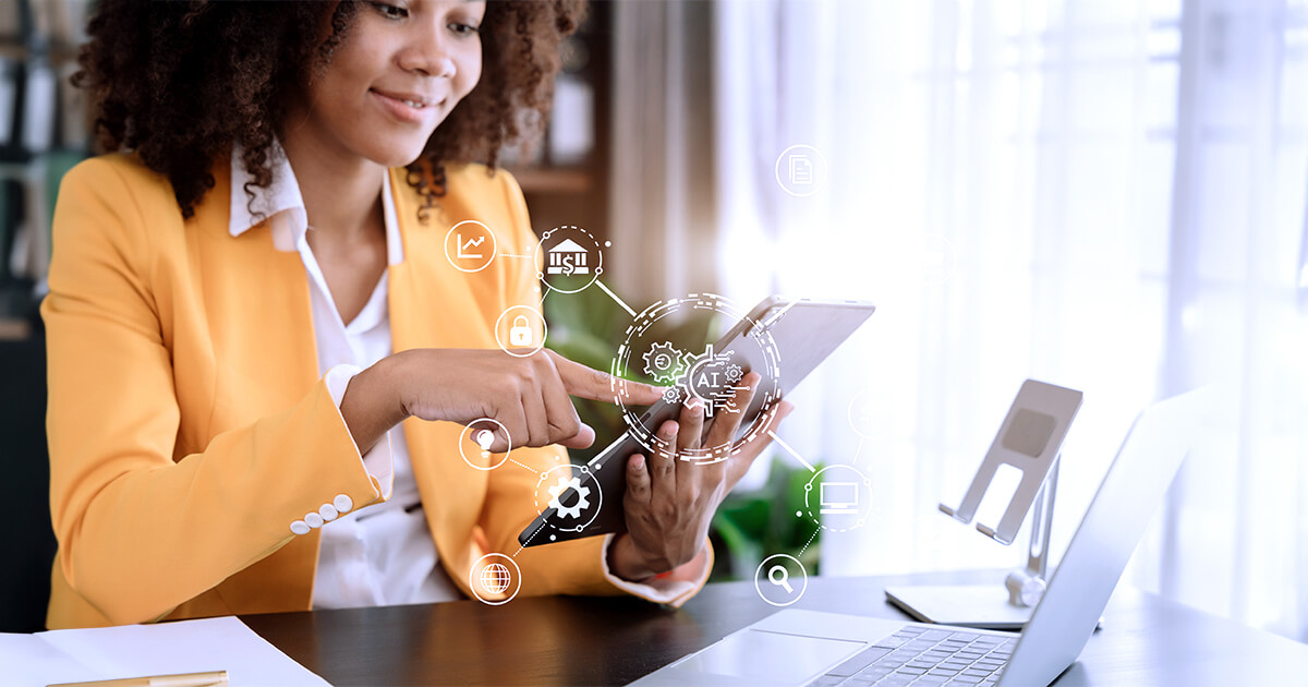 A woman working on a tablet